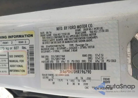 2017 Ford Fusion Se from USA, damaged, VIN 3FA6P0H70HR196790